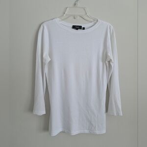 THEORY | Lareno cotton long-sleeve crewneck tee Shirt White Sz P XS